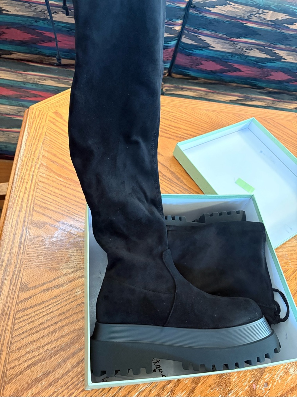 Women’s Black Thigh-High Stretch Suede Boots Chunky Platform Soles Size 9 NIB!!